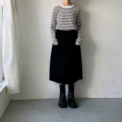 R&D.M.Co 裏起毛ボーダークルーネック長袖Tシャツ　ホワイト×カーキ