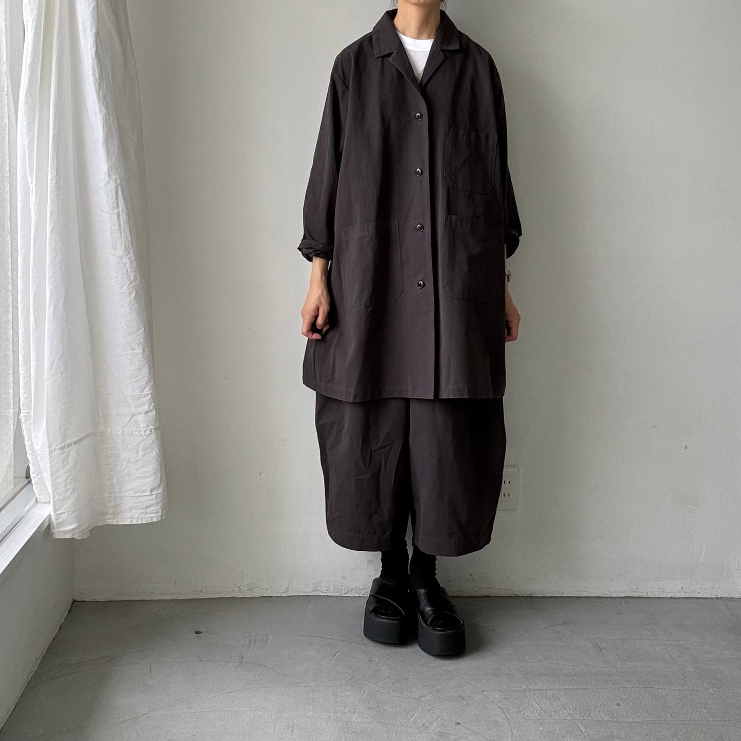 atelier d'antan Perriereコットンワイドパンツ　ダークグレーsize 1
