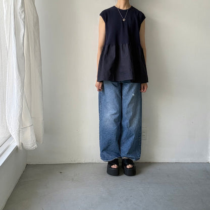 homspun  ワッフルノースリーブプルオーバー　ネイビー×ネイビー