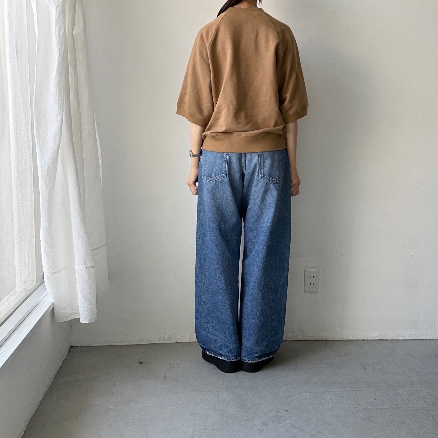 atelier naruse  コットン半袖スウェットシャツ　キャメル