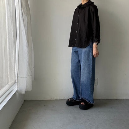 R&D.M.Co  リネンガーメントダイラッフルカラーブラウス