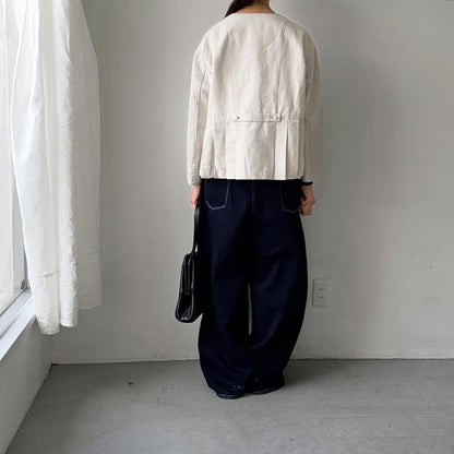 MAGALI ハイカウントコットンリネンダブルボタンジャケット　オートミール