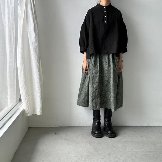 Linenya  リネンスタンドカラーブラウス　ブラック