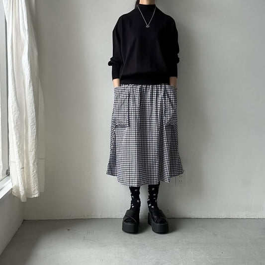 as it is モックネックコットン長袖ニット　ブラック