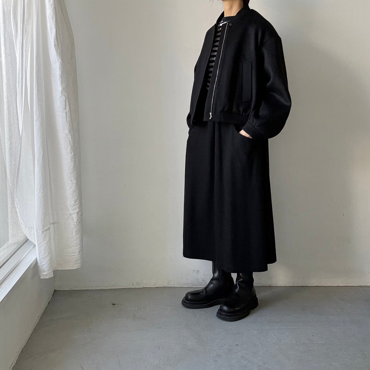 TENNE HANDCRAFTED MODERN カシミアウールブルゾン　ブラック